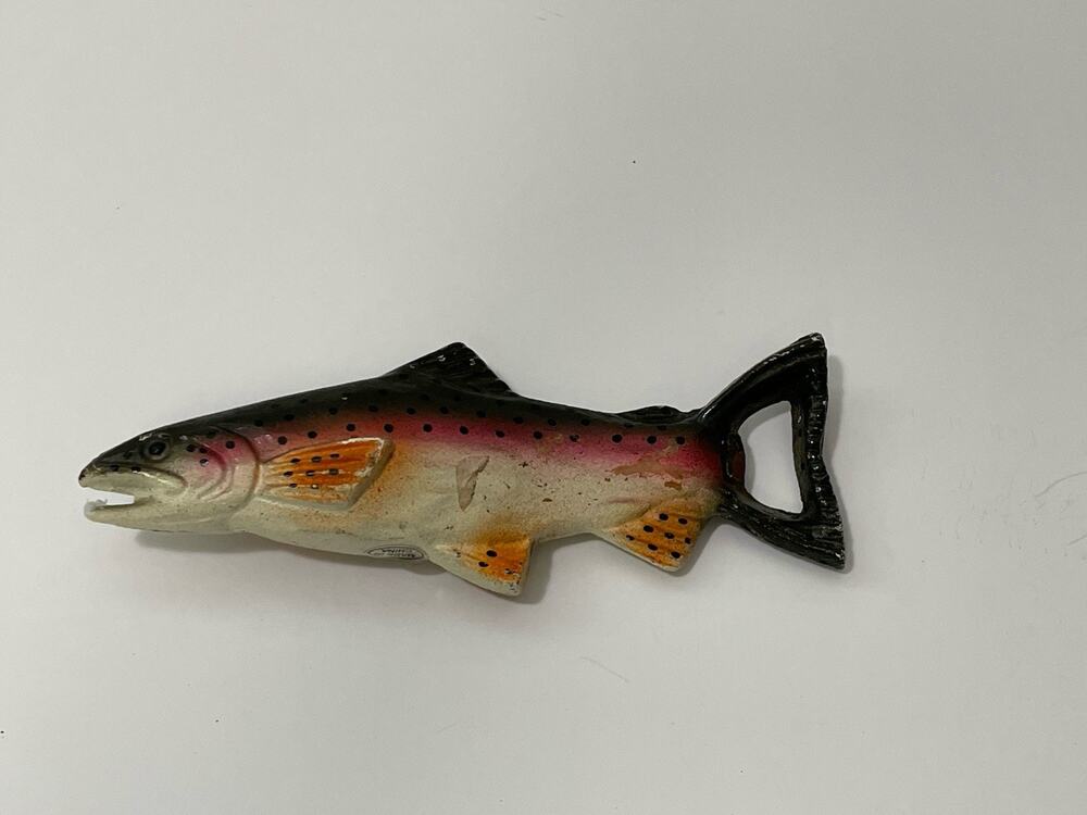 Vintage Cast Iron Rainbow Trout Bottle Opener Hand Painted Rustic Fish Bar Tool